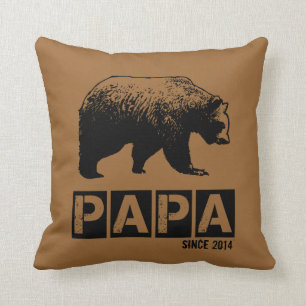 Papa Bear for Dad 2014, Grunge Black Throw Pillow