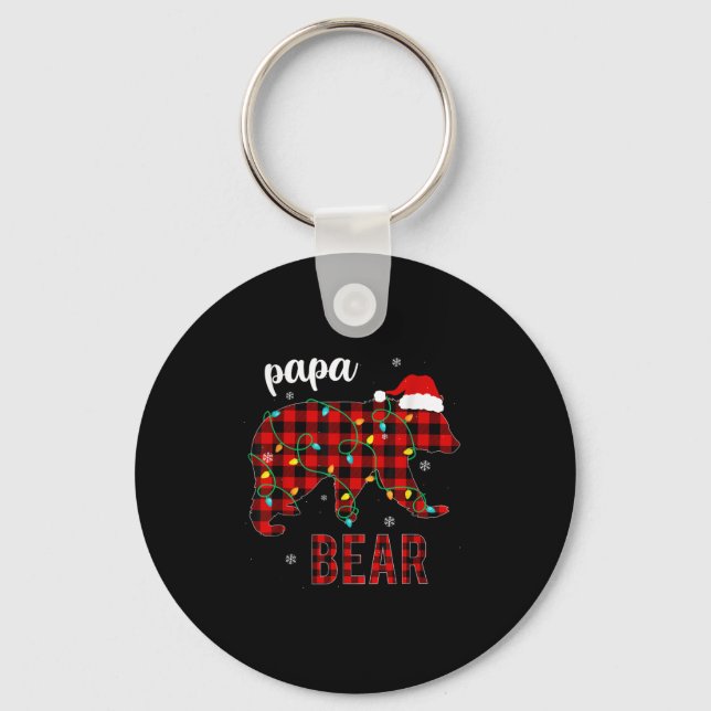 Papa Bear Funny Men Red Plaid Christmas Pajama Fam Keychain (Front)