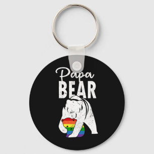 Papa Bear Gay Pride Rainbow Flag Lgbt Dad Camping Keychain
