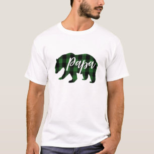 Papa Bear Green Plaid   Script T-Shirt