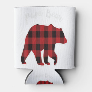 PAPA BEAR Men Red Plaid Christmas Pajama Family Da Can Cooler