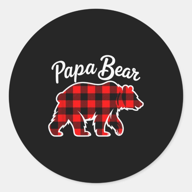 Papa Bear Pajama Red Buffalo Xmas Funny Family Chr Classic Round Sticker (Front)