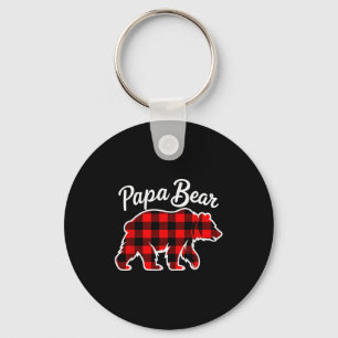 Papa Bear Pajama Red Buffalo Xmas Funny Family Chr Keychain