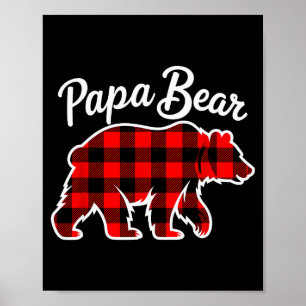 Papa Bear Pajama Red Buffalo Xmas Funny Family Chr Poster