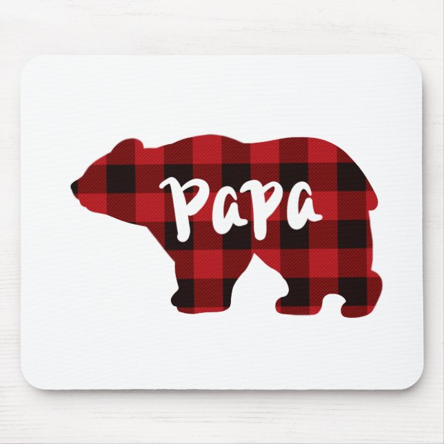 Papa Bear - Red and Black buffalo plaid Mouse Pad (Front)