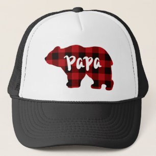 Papa Bear - Red and Black buffalo plaid Trucker Hat