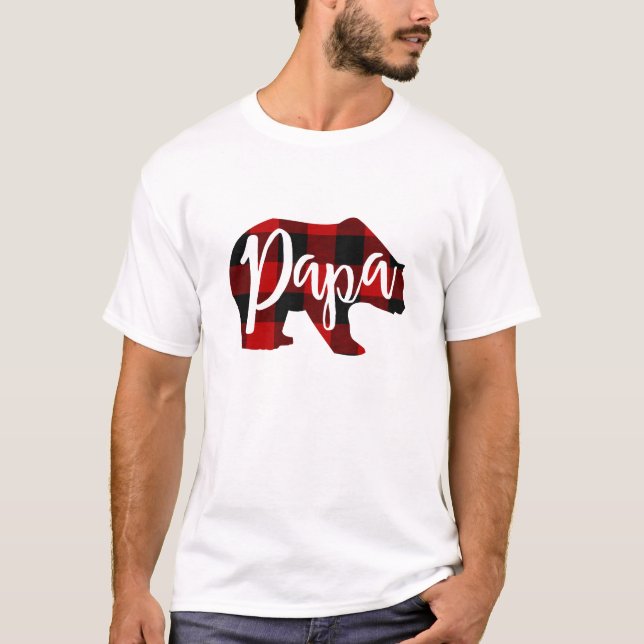 Papa Bear Rustic Red Buffalo Plaid Family T-Shirt (Front)