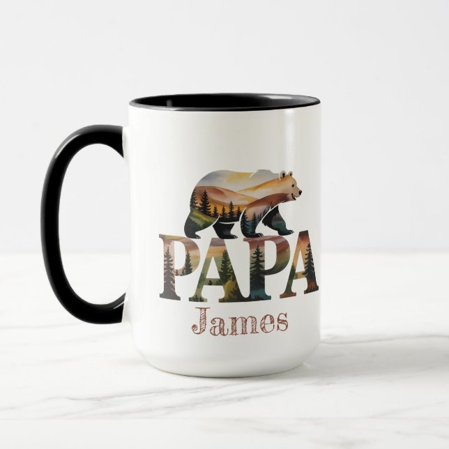 PAPA Bear –Rustic Watercolor Nature Silhouette Mug (Left)