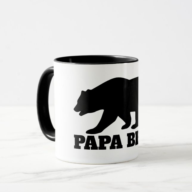 Papa bear silhouette coffee mug with black handle (Front Left)