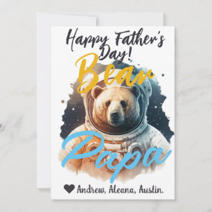 Papa Bear Simple chic Names Astronaut holiday card