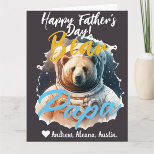 Papa Bear Simple chic Names Astronaut holiday card