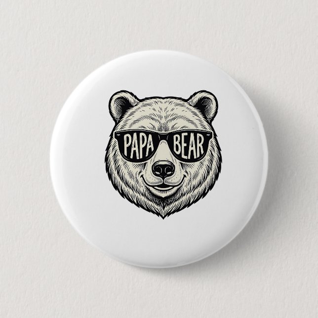 Papa Bear Sunglasses Bear Head Vector Design_1 2 Inch Round Button (Front)