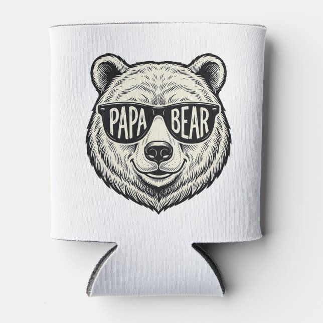 Papa Bear Sunglasses Bear Head Vector Design_1 Can Cooler (Front)
