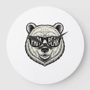 Papa Bear Sunglasses Bear Head Vector Design_1 Large Clock