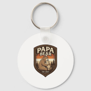 Papa Bear Vintage Engraving Bear Shirt Design_1 Keychain