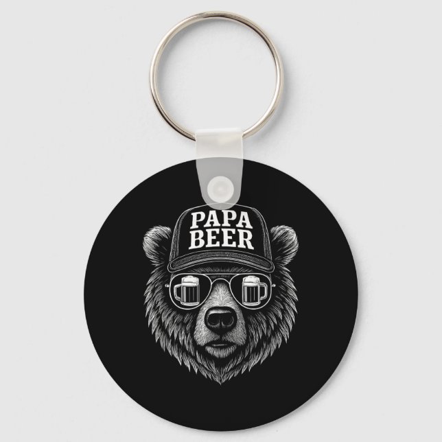 Papa Beer - Funny Dad Bear Drinking Humour Keychain (Front)