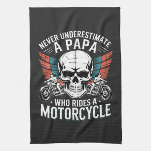 Papa Biker Who Rides A Motorcycle Kitchen Towel