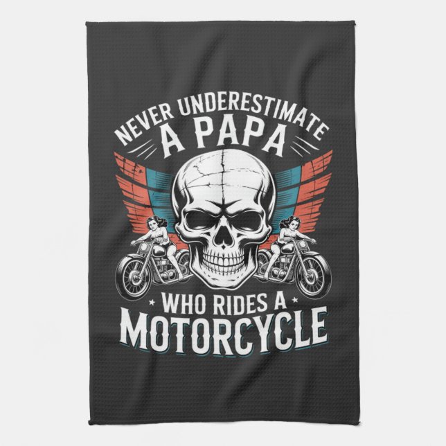 Papa Biker Who Rides A Motorcycle Kitchen Towel (Vertical)
