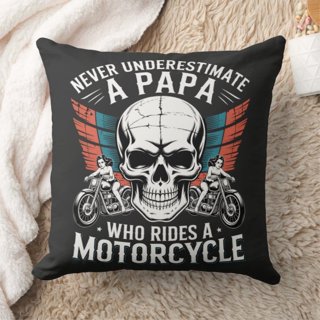 Papa Biker Who Rides A Motorcycle Throw Pillow (Blanket)