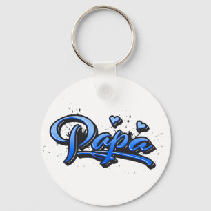 Papa blue Heart Graffiti Button Schlüsselanhänger Keychain