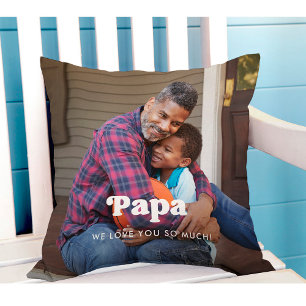 Papa Boho Text Overlay with Two Photos Throw Pillow