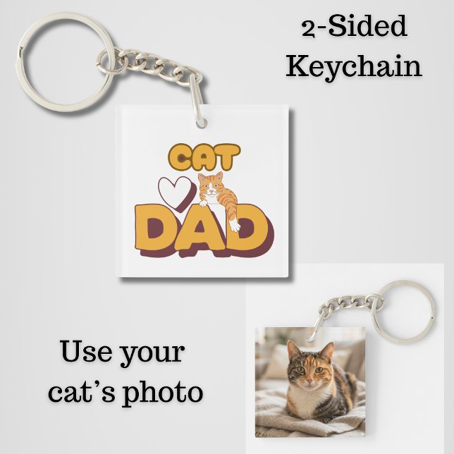 Papa Chat Fier Double Face Fête des Pères (2-Sided Cat Dad Keychain)