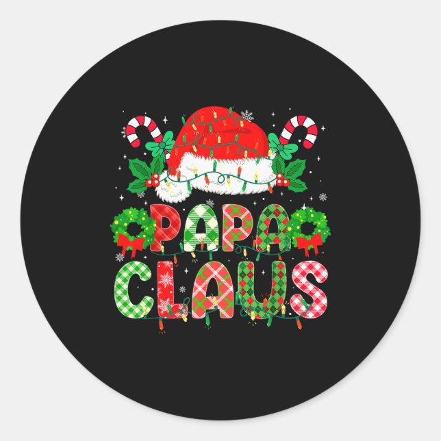 Papa Claus Christmas Lights Pajama Family Matching Classic Round Sticker (Front)