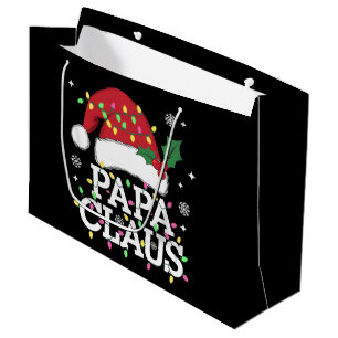 Papa Claus Christmas Lights Pajama Family Matching Large Gift Bag