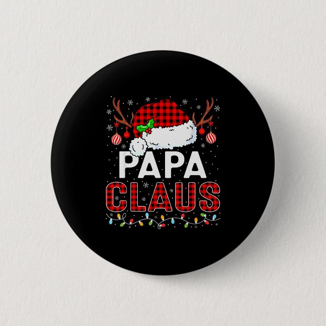 Papa Claus Christmas Lights Santa Hat Pajama Famil 2 Inch Round Button (Front)
