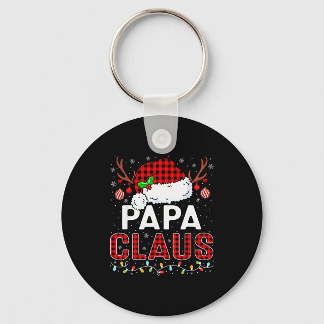 Papa Claus Christmas Lights Santa Hat Pajama Famil Keychain (Front)