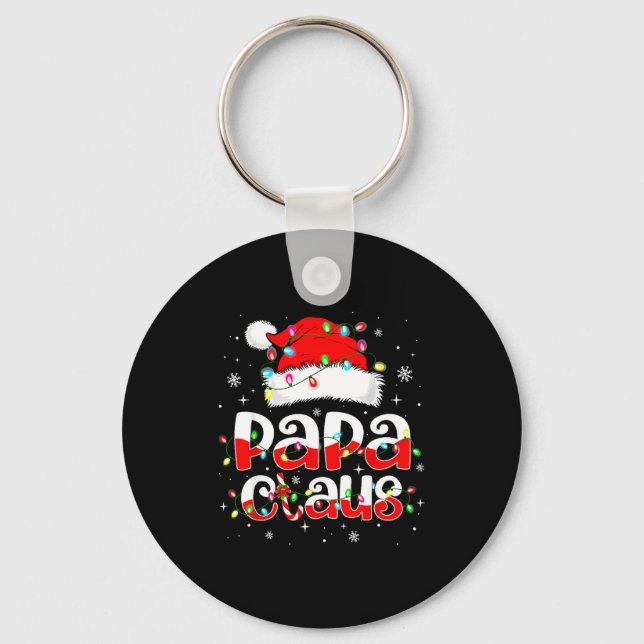 Papa Claus Funny Christmas Lights Pajama Family Ma Keychain (Front)
