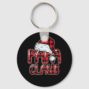 Papa Claus Santa Hat Red Buffalo Plaid Christmas Keychain