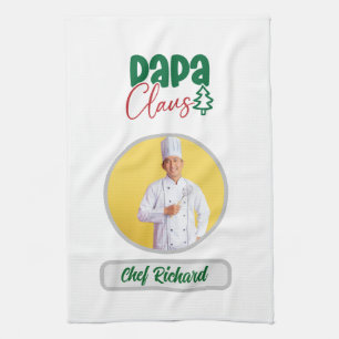 Papa Clause Chef Personalized Photo and Name Gift Kitchen Towel