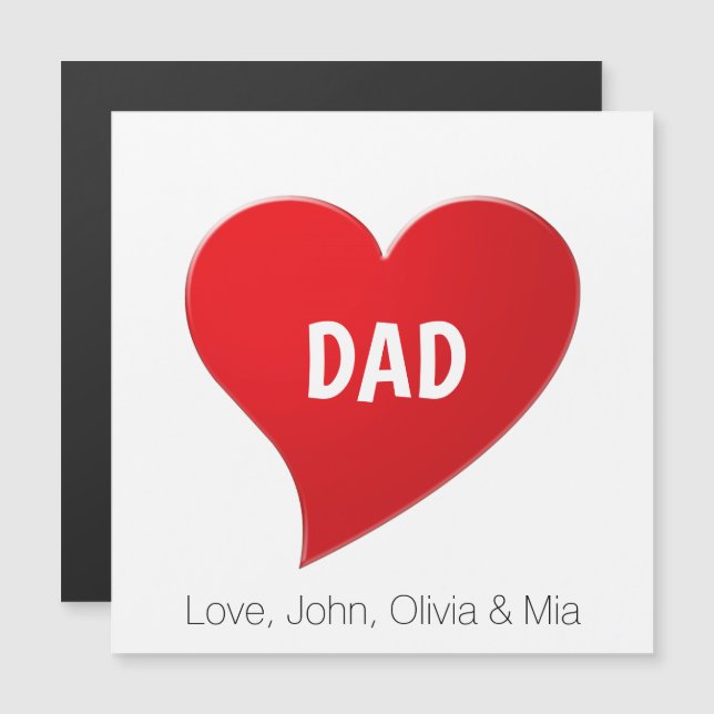Papa coeur rouge carte magnétique personnalisée (Devant / Derrière)