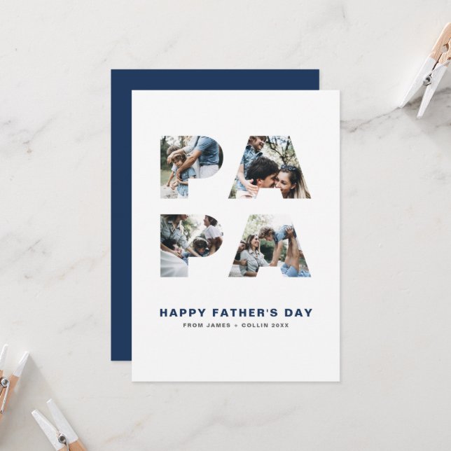 PAPA Cutout Photo Collage Happy Father's Day Card (Front/Back In Situ)
