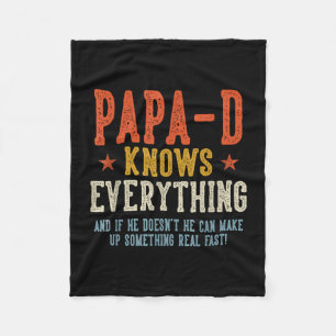 Papa-d knows everything father's day retro vintage fleece blanket