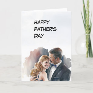 Papa danse avec la carte de Fête des pères fille