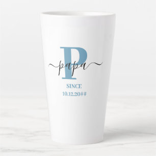 Papa Elegant Script Monogram Blue White Latte Mug
