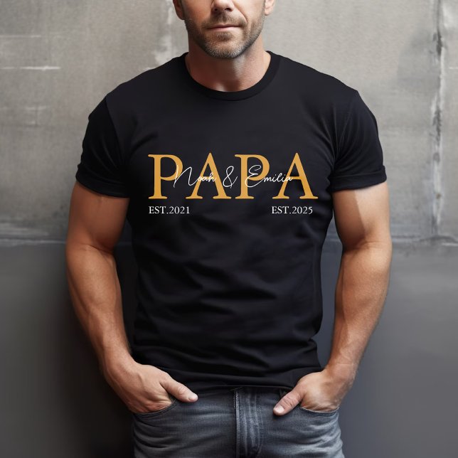 Papa Est Year Custom Text Father's Day Name T-Shirt (Creator Uploaded)