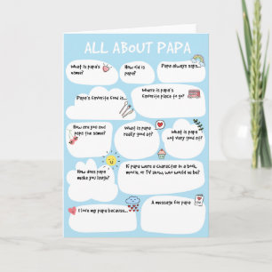 PAPA Father's Day Questionnaire Card, Fill In The  Card