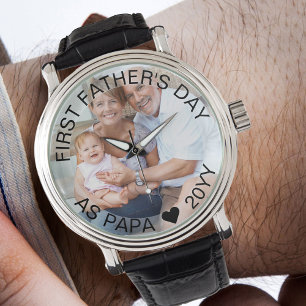 Papa First Fathers Day Photo Semi Opaque Border Watch
