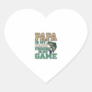 Papa Fishing Is My Game Vintage Fish Shirt Design_ Heart Sticker
