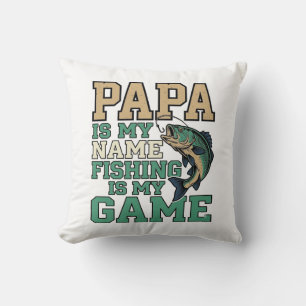 Papa Fishing Is My Game Vintage Fish Shirt Design_ Throw Pillow