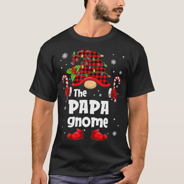 Papa Gnome Buffalo Plaid Christmas Tree Family Xma T-Shirt (Front)