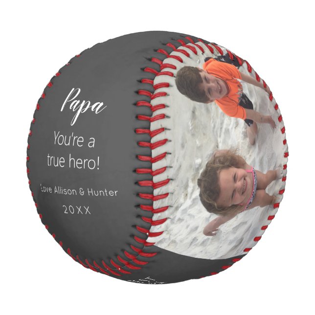 Papa Grandkids Photo Personalized Custom  Baseball (Angled)