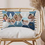 Papa Honeycomb Photo Collage 4 Letter Name  Lumbar Pillow<br><div class="desc">Honeycomb photo pillow - editable for any 4 letter name, such as PAPA and personalized with 5 of your favourite photos, which are displayed as hexagon shape photo collage. The honeycomb geometric pattern is in shades of blue and white and decorated with a bee. For alternative colours and different length...</div>