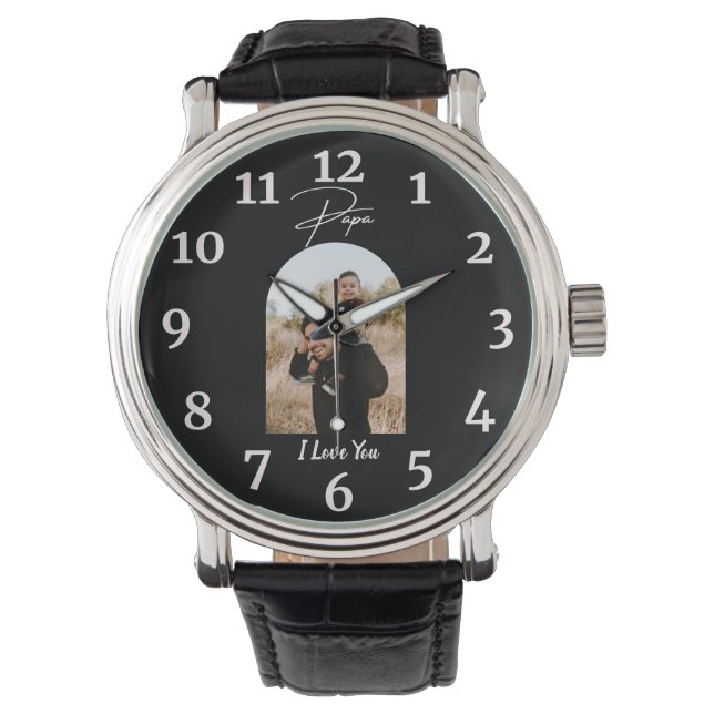 Papa I Love You Personalized Modern Photo  Watch (Front)