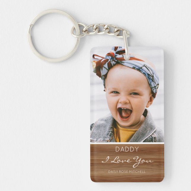 Papa I Love You Rustic Wood Effect Porte - clé pho (Devant)