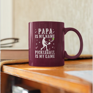 PAPA is my name PICKLEBALL is my game gift for DAD Two-Tone Coffee Mug