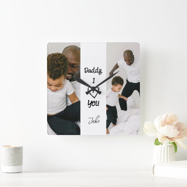 Papa, je t'aime | Horloge murale photo personnalis (Maison)
